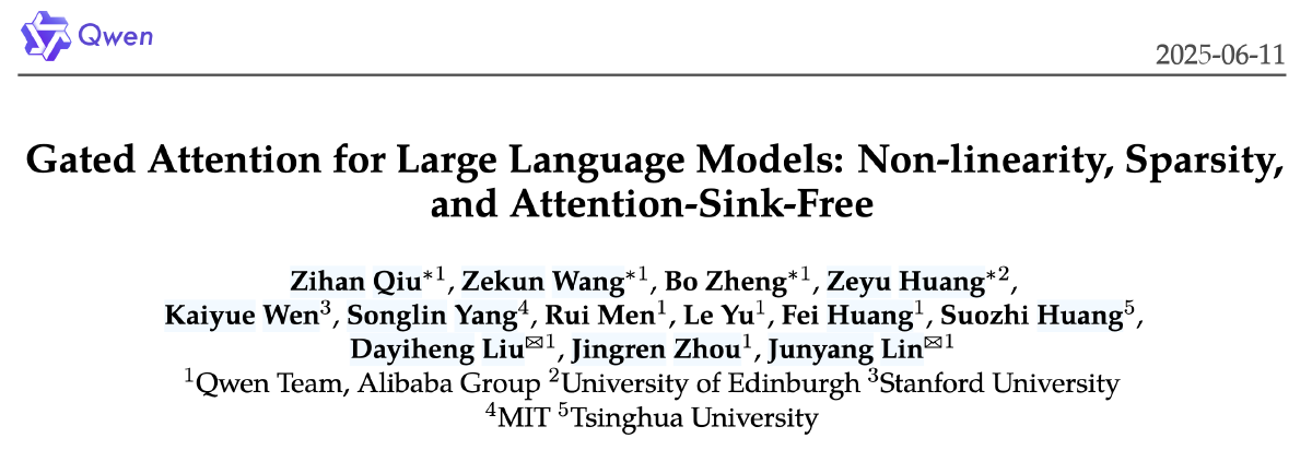 面向大语言模型的门控注意力机制：非线性、稀疏性和Attention-Sink-Free